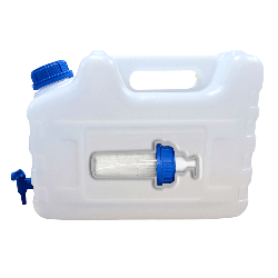 Kanister na wodę 3w1 z kranikiem i umywalką, transparentny HDPE, 10L