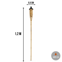 Pochodnia ogrodowa bambusowa, pleciona, do ogrodu i tarasu, 1200 mm, pojemność 180 ml