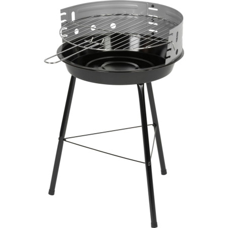 Grill węglowy ogrodowy okrągły czarny z rusztem, stalowy, 38 x 38 x 55 cm