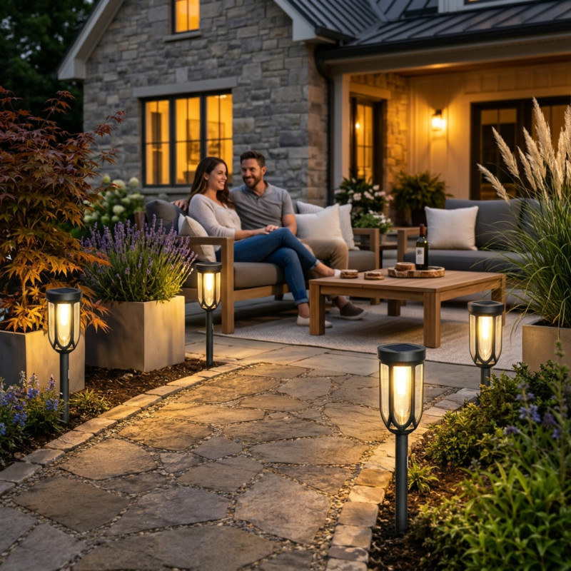 Lampa ogrodowa solarna, czarna LED, zapikowa, IP44, 7,5x42 cm