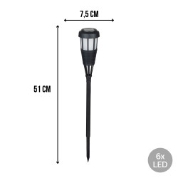 Lampa ogrodowa solarna, czarna, 6x LED, wbijana, ciepła biała, 7,5x51 cm